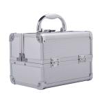 HOMCOM Maletín Maquillaje Profesional Estuche de Cosmético Portátil con Bandejas de 3 Niveles y Espejo 2 Llaves para Joyero Manicura Viaje 15x15x20 cm Plateado