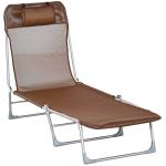 Outsunny Tumbona Plegable y Reclinable de Jardín con Reposacabezas y Respaldo Ajustable en 5 Niveles Tela de Textilene Transpirable 182x56x24,5 cm Marrón(c-1)