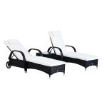 Outsunny Set de 2 Tumbonas Chaise Longue + 1 Mesa de Ratán para Jardín o Terraza Sillas con Cojín y Respaldo Ajustable a 5 Niveles - Negro(c-1)