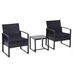 Outsunny Conjunto de Muebles de Ratán 3 Piezas de Jardín 2 Sillones 65x66x75 cm y 1 Mesa 50x50x50 cm de Vidrio Templado con Cojines Acolchados para Terraza Patio Gris(c-3)