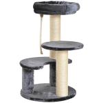 PawHut Árbol Rascador para Gato con 3 niveles y Cuerda Colgante Plataformas en Felpa y Postes con Cuerda de Sisal Natural 40x65cm(DxAl) Gris(c-2)
