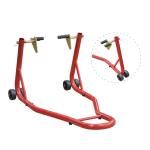 HomCom Caballete Elevador Universal tipo Soporte Delantero de Moto Portátil y Móvil – Color Rojo – Acero – 80 x 50 x 40cm