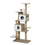 PawHut Árbol Rascador Árbol para Escalar para Gatos Rascador de Gatos Barato Altura 177cm con Plataformas Cuevas Juguete Colgante Cojín Extraíble Postes de Yute Blanco y Marrón