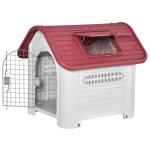 PawHut Caseta para Perro con Puerta Extraíble Base Elevada 3 Respiraderos y Ventana Abrible Caseta de Perros para Interior y Exterior 72x87x75 cm Gris Rojo