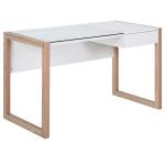 HOMCOM Mesa de Ordenador Mesa de Escritorio Diseño Moderno con Tablero de Vidrio Templado Cajón Combinación de Estilos 120x60x75 cm Blanco(c-2)