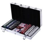 HOMCOM Maletín de Poker Profesional con 300 Fichas Juego Set de Poker Casino de Aluminio con 5 Dados 2 Barajas de Cartas y 1 Ficha de Crupier 38x20,5x6,5 cm Multicolor