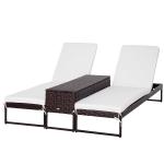 Outsunny Conjunto de 2 Tumbonas de Jardín con Cojines Acolchados Ratán con Mesa Auxiliar para Piscina o Terraza Carga 160kg 195x60x86 cm(c-3)