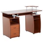 HOMCOM Mesa de Ordenador PC Mesa Escritorio con Múltiples Estantes Bandeja de Teclado Soporte CPU y 2 Cajones para Oficina 120x55x85 cm Marrón(c-2)