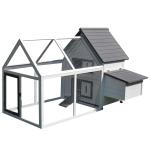 PawHut Gallinero Exterior Grande de 2 Niveles Hecho de Madera con Caja de Huevos Puerta Cómoda Espacio Amplio Bandeja Deslizante Limpieza Sencilla Gris y Blanco 166x120x112 cm(c-2)