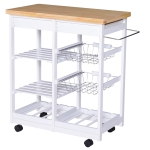 HomCom® Carro de Cocina Carrito de Servir Multiusos Estantería Carrito Auxiliar con Ruedas con Estante Cajón Armario 74x37x76cm Blanco