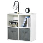 HOMCOM Estantería para Libros de 4 Cubos Librería Modular con 2 Cajones Extraíbles de Tela no Tejida para Oficina Estudio Dormitorio 61,5x30x61,5 cm Blanco y Gris