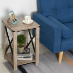 HOMCOM Mesa Auxiliar Mesa de Café Estilo Retro Industrial con Estante Inferior de Almacenaje Multifuncional Marco de Forma X 40,5x40,5x60 cm
