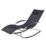 Outsunny® Tumbona Mecedora de Jardín con Almohada Sillón Tumbona Ergonómica de Exterior Marco Acero Textilene para Patios Piscina al Aire Libre 148x63x85cm Negro(c-2)