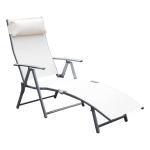 Outsunny® Tumbona Plegable Respaldo Ajustable a 7 Niveles con Almohada Textilene Resistente Relax en Exterior 137x63.5x100.5cm Acero Beige