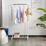 HOMCOM Estante de Ropa Perchero Estándar de Barra Altura Ajustable Portátil con Estante Inferior sobre Ruedas Tubería de Acero 68,5x42x87-145 cm Blanco Plata(c-1)