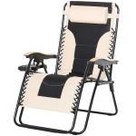 Outsunny Tumbona Plegable y Reclinable de Acero con Portavasos Reposacabezas Extraíble y Reposabrazos para Exterior Jardín 90x75x110 cm Beige
