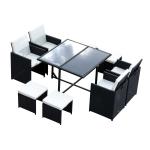 Outsunny Conjunto de Muebles Exterior para Jardín de 7 Piezas Incluye 1 Mesa y 6 Sillas con Resposabrazos Fabricado a Acero 150x90x72cm Negro(c-3)