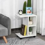 HOMCOM Mesa Auxiliar Multifuncional Mesa Lateral de Sofá en Forma de C con Estantes Abiertos y Ruedas con Bloqueo 45x35x58 cm Blanco(c-1)