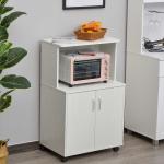 HOMCOM Aparador Auxiliar para Microondas Armario Bajo de Cocina con Armario de 2 Puertas y Estante Ajustable con Ruedas Carga 70 kg 60,4x40,3x97 cm Blanco(c-1)