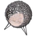 PawHut Cama para Gatos o Mascotas Pequeñas Cueva de Ratán Sintético con 3 Patas y Cojín Suave Ø52x58 cm Gris