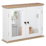kleankin Armario de Baño de Pared con Espejo 2 Puertas Estante Ajustable en 3 Posiciones Espacio de Almacenaje para Cocina Medicinas 56x14x46 cm Blanco
