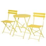 Outsunny Conjunto Muebles Plegables de Jardín de 3 piezas Mesa y 2 Sillas de Metal para Balcón Terraza Exteriores Ø60x71 cm Amarillo
