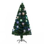 HOMCOM Árbol de Navidad Artificial Árboles de Abeto 150cm con Soporte Decoraciones Navideñas Copos de Nieve Fibra Óptica Brillante LED Multicolor Ignífugo(c-1)