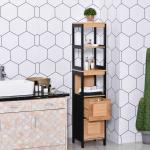 kleankin Armario Alto de Baño Multiusos Mueble Columna 3 Estantes Abiertos y 2 Cajones de Almacenaje Diseño Antivuelco 30x30x144 cm Blanco(c-3)