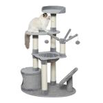 PawHut Árbol Rascador para Gatos Rascador de Gatos Barato con Hamaca Plataformas Juguetes Colgantes de felpa Suave y Postes para Rascar de Sisal Natural 80x55x122 cm Gris