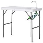 Outsunny Mesa Plegable de Picnic con Fregadero Grifo y Pistola de Riego Extensible para Camping Barbacoa Exterior 114,5x59x94,5 cm Blanco(c-1)
