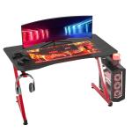 HOMCOM Mesa Gaming para Ordenador PC Escritorio de Oficina con Portavasos Gancho para Auriculares y Pies Ajustables 120x65x74,5 cm Negro(c-1)