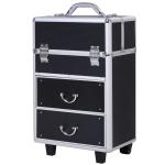 HOMCOM Maleta de Maquillaje Portátil Estuche de Comésticos Profesional con 6 Cajones Extensibles Cerradura y 2 Llaves Ruedas Asa Retráctil 36x23x58 cm Negro(c-1)