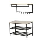HOMCOM Mueble Recibidor Set de Zapatero y Perchero Montado en la Pared con 6 Ganchos y Plataforma para Entrada o Pasillo 75x30x45 cm Negro y Madera(c-3)