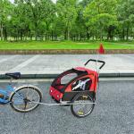 HOMCOM 2 en 1 Remolque de Bicicleta para Niños de 2 Plazas con Amortiguadores Convertible en Carro para Correr con Barra y Kit de Footing 129x85x105cm(c-4)
