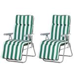 Pack de 2 Tumbonas Acolchadas Plegables y Reclinables con Reposapiés para Playa o Camping - Acero - 60x75x102cm