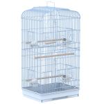 PawHut Jaula para Pájaros Pajarera de Metal con Puertas 4 Comederos 3 Perchas Columpio Bandeja Extraíble y Asa de Transporte para Loro Canario Periquito 46,5x35,5x92 cm Blanco(c-1)