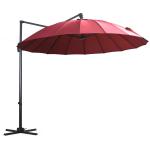 Outsunny Parasol Sombrilla de Jardín Ø300 cm de Diámetro con Manivela y Poste Giratorio 360° Techo Inclinable en 6 Posiciones Base Cruzada Incluida Rojo(c-2)