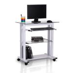 HOMCOM Mesa de Ordenador PC con Ruedas Mueble Auxiliar con Encimera y Estantes de Cristal para Oficina Despacho Dormitorio 80x51x83cm Blanco(c-1)