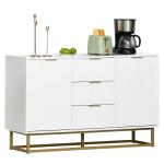 HOMCOM Aparador Auxiliar Armario de Almacenaje con 3 Cajones y 2 Armarios con Puerta Estante Ajustable para Sala de Estar Cocina Salón 120x40x76 cm Blanco(c-2)