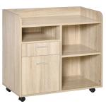 HOMCOM Armario de Oficina para Impresora Soporte de Máquinas con 4 Compartimentos Armario de Puerta Ruedas 2 Frenos 100x40x71 cm Blanco(c-6)