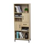 HOMCOM Librería Estantería para Libros CDs DVDs con 5 Compartimentos Cajón 2 Armarios de Puerta y Dispositivo Antivuelco 60x30x150 cm Madera Natural(c-2)