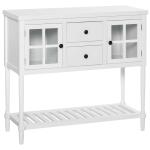 HOMCOM Mesa de Consola Mesa Auxiliar de Cocina Multifuncional con 2 Armarios Cerrados 2 Cajones y Estante Gran Espacio Estilo Elegante 96x38x89 cm Blanco(c-2)