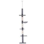 PawHut Árbol para gatos Torre Rascador de 5 Niveles Fijado al Techo Ajustable en Altura con Múltiples Plataformas de Felpa Suave 40x34x230-260 cm Gris(c-1)