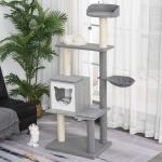 PawHut Árbol para Gatos Torre de Escalada de Múltiples Niveles con Cueva Espaciosa Hamaca Suave Postes Rascadores Juguete Colgante Cubierto de Felpa 61x49x160,5 cm Gris(c-1)
