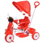 HOMCOM Triciclo Evolutivo Infantil Silla de Paseo Infantil con Función de Luz y Música Barra de Seguridad y Toldo Retráctil Asiento 93x51x94 cm Rojo(c-1)