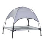 PawHut Cama Elevada para Mascotas Portátil con Toldo Extraíble Tela Transpirable al Aire Libre para Interior y Exterior 92x76x90 cm Gris(c-2)