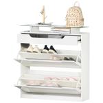 HOMCOM Mueble Zapatero de 2 Puertas Zapatero Estrecho para 16 Pares de Zapatos con Cajón Estante Abierto y Encimera de Vidrio para Pasillo Entrada 89x23x96 cm Blanco