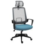 Vinsetto Silla de Oficina Ergonómica Silla Escritorio Giratoria con Altura Ajustable Soporte Lumbar Reposabrazos y Reposacabezas Regulable 63,5x63x116,5-125,5 cm Azul y Gris