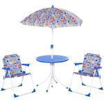 Outsunny Set de Mesa y Sillas Exterior Infantil Conjunto de Picnic Plegable para Jardín Juego de Mesa con Sombrilla Ajustable 100-125 cm Protección de UV Azul / Rojo(c-1)