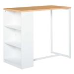HOMCOM Mesa de Bar de Bistro Mesa Alta para Cocina Comedor con 3 Estantes Estructura de Metal Antivuelco Carga 100 kg 115x55x100 cm Blanco y Roble(c-3)